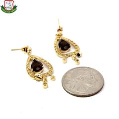 Somky Quartz, Peridot and Yellow Spinel Dangle Earrings 14K Gold (MME)